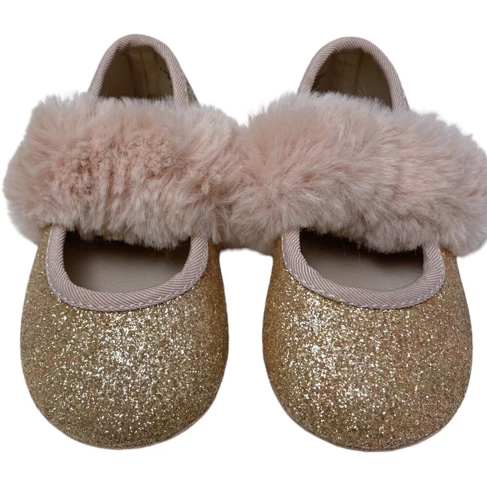 Childrens Place Baby Shoes Pink Ballet Faux Fur Princess Fairy Glitter Holiday